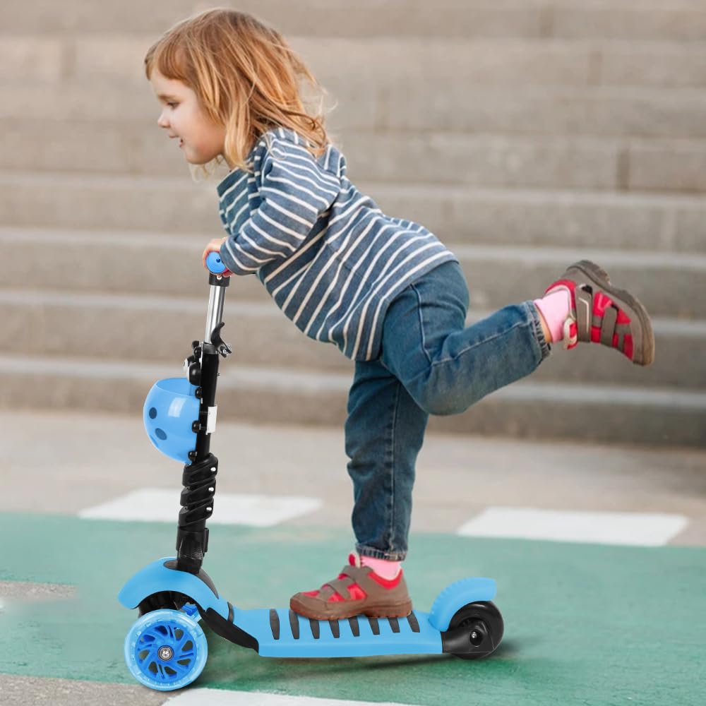 Scooter Pliable pour Enfants, Scooter à Trois Roues avec Roues Clignotantes, Trottinette véhicule d'équilibrage, hauteurs réglables 57-64-71cm