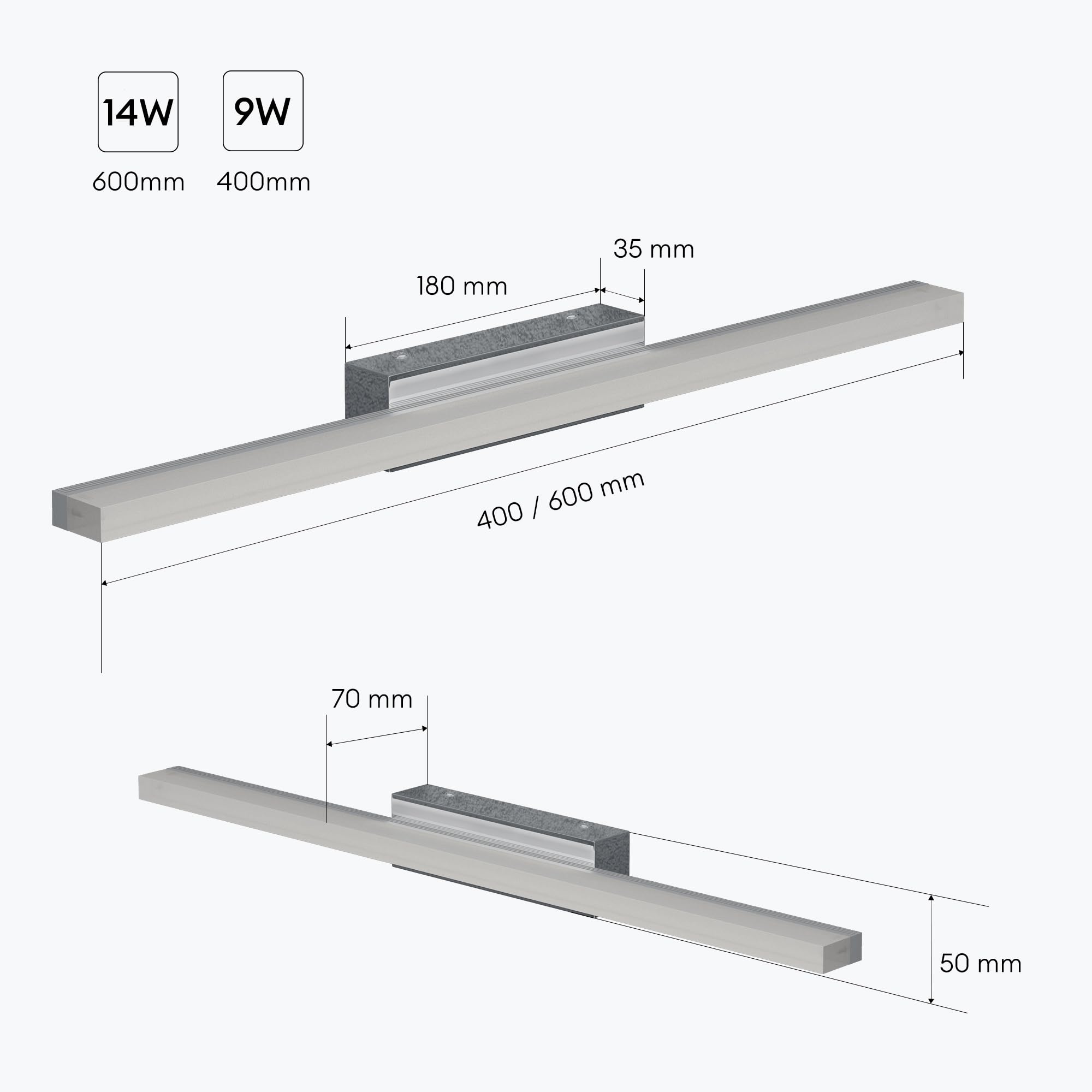 Mai & Mai Spiegelleuchte 60cm LED Badlampe | Spiegellampe, 6000K Badezimmer Lampe | LED Wandleuchte Chrom 14W Spiegelstrahl