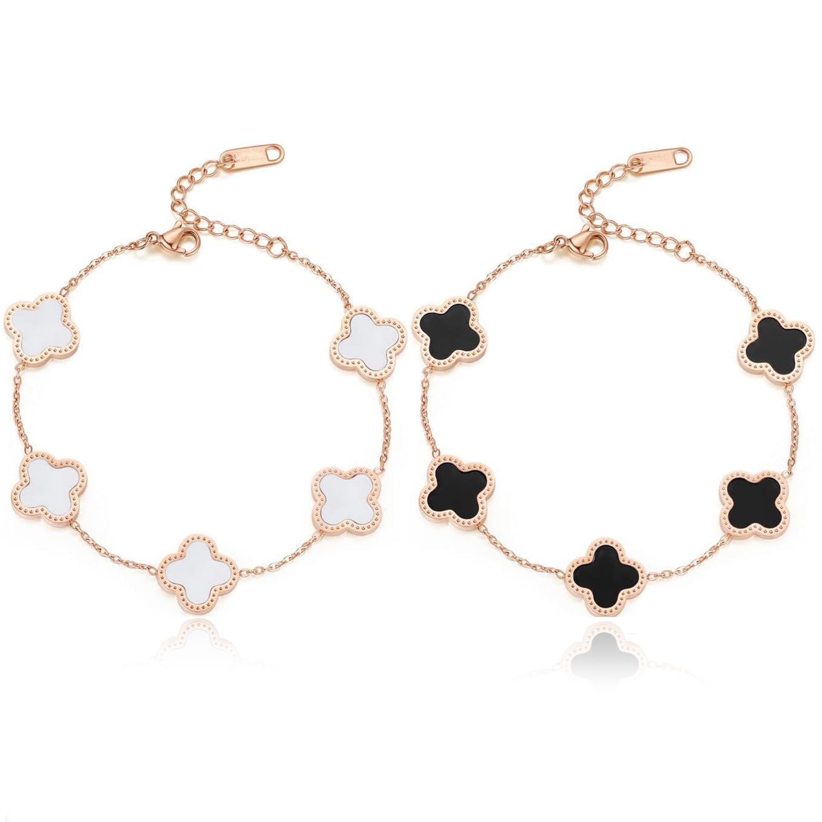 JBL J.D.W.D 2 Pcs Four-Leaf Clover Bracelet, Lucky Leaf Clover Bracelet - Simple, Fashionable Design (Black+White)