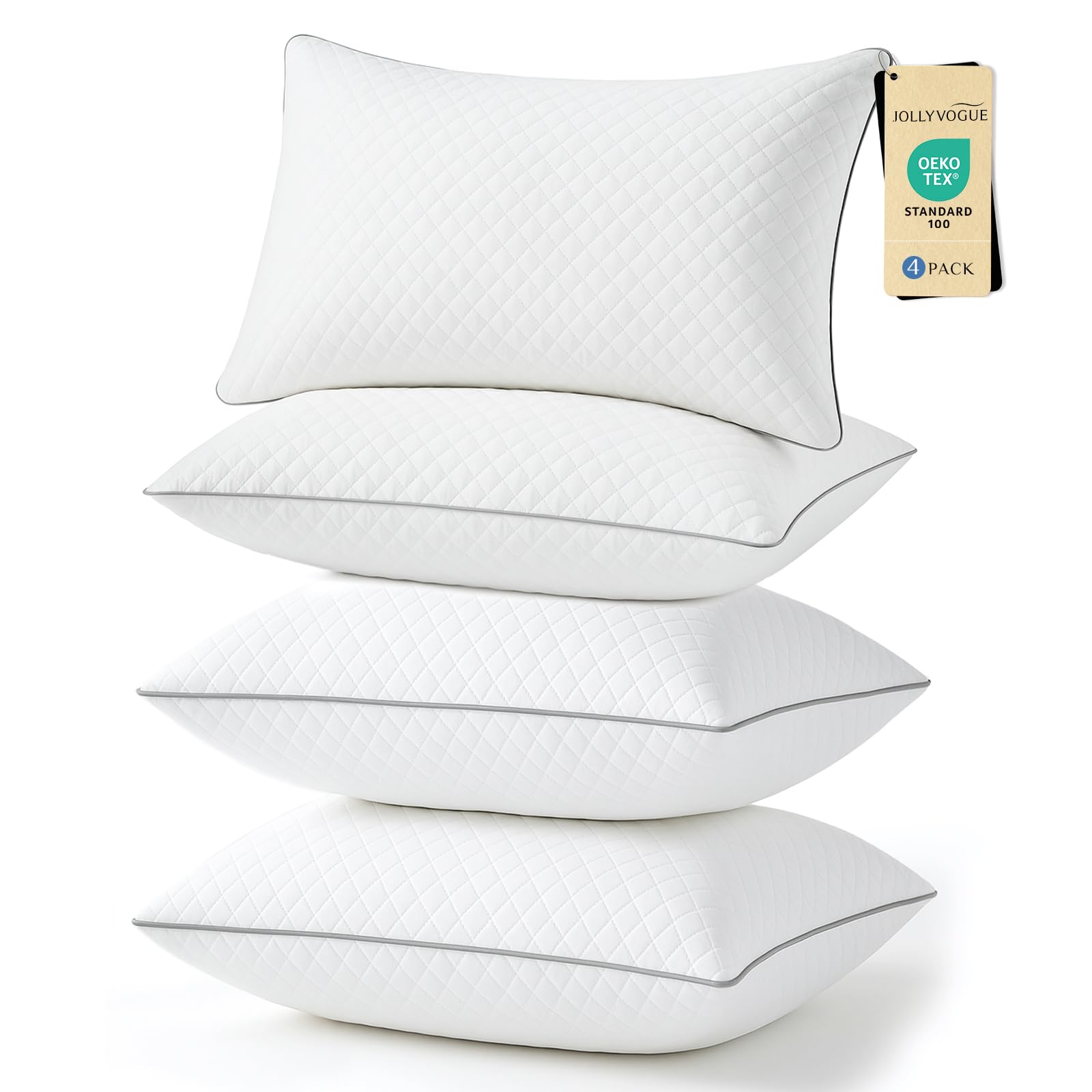 JOLLYVOGUE Pillows Queen Size Set of 4 Oeko-Tex Certified Bed Pillows for Side Back and Stomach Sleepers -