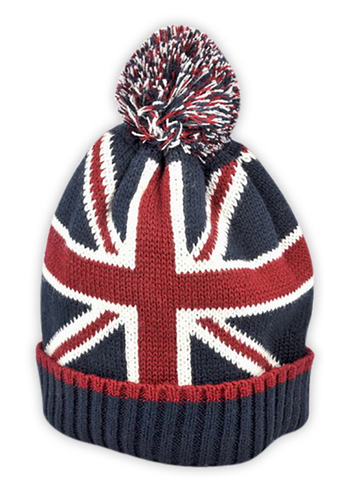 Must Have Souvenirs Blue Union Jack Beanie Hat With Union Jack Design And Bobble
