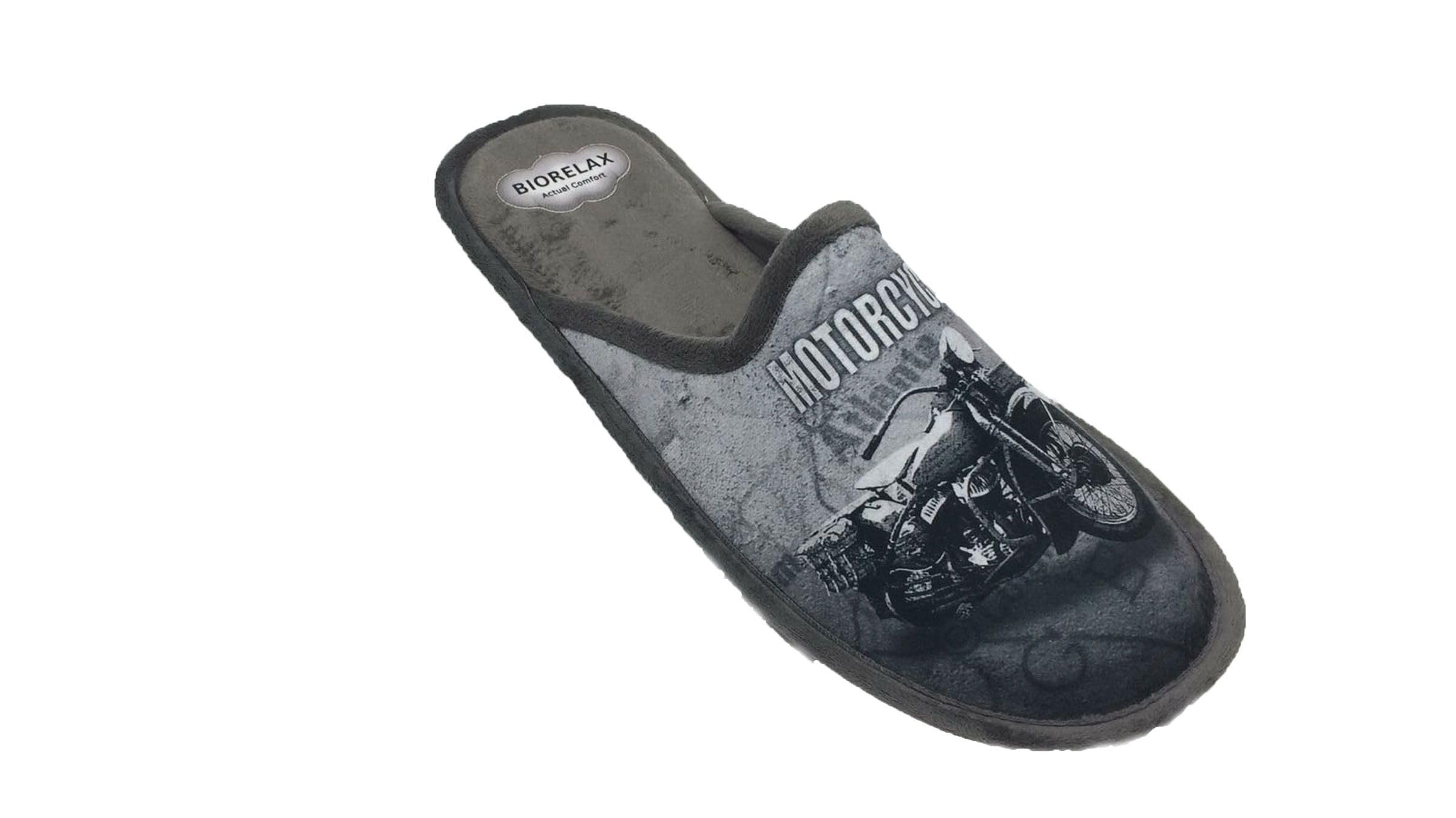 Biorelax Zapatillas de Estar por casa/Hombre Moto Gris