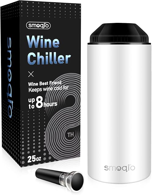 SMOQIO Wine Chiller, Wine Chiller Bucket with Adjustable Cover and Wine Saver Vacuum Pump, Double Walled and Vacuum Wine Bottle Chiller