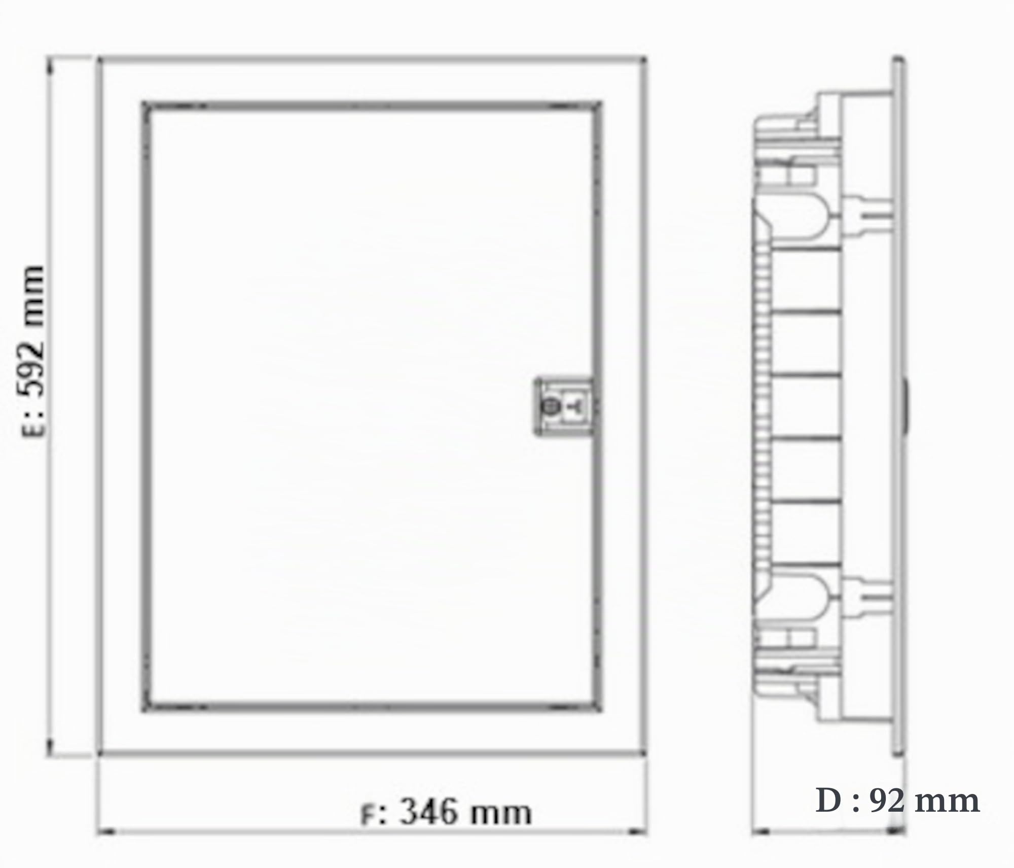 Intratec boîtier multimédia et tableau de distribution combiné encastré, IP30, 592 x 346 x 92 mm, 1 rangée, 12+2 modules, porte en acier blanc RAL 9003, répartiteur de communication