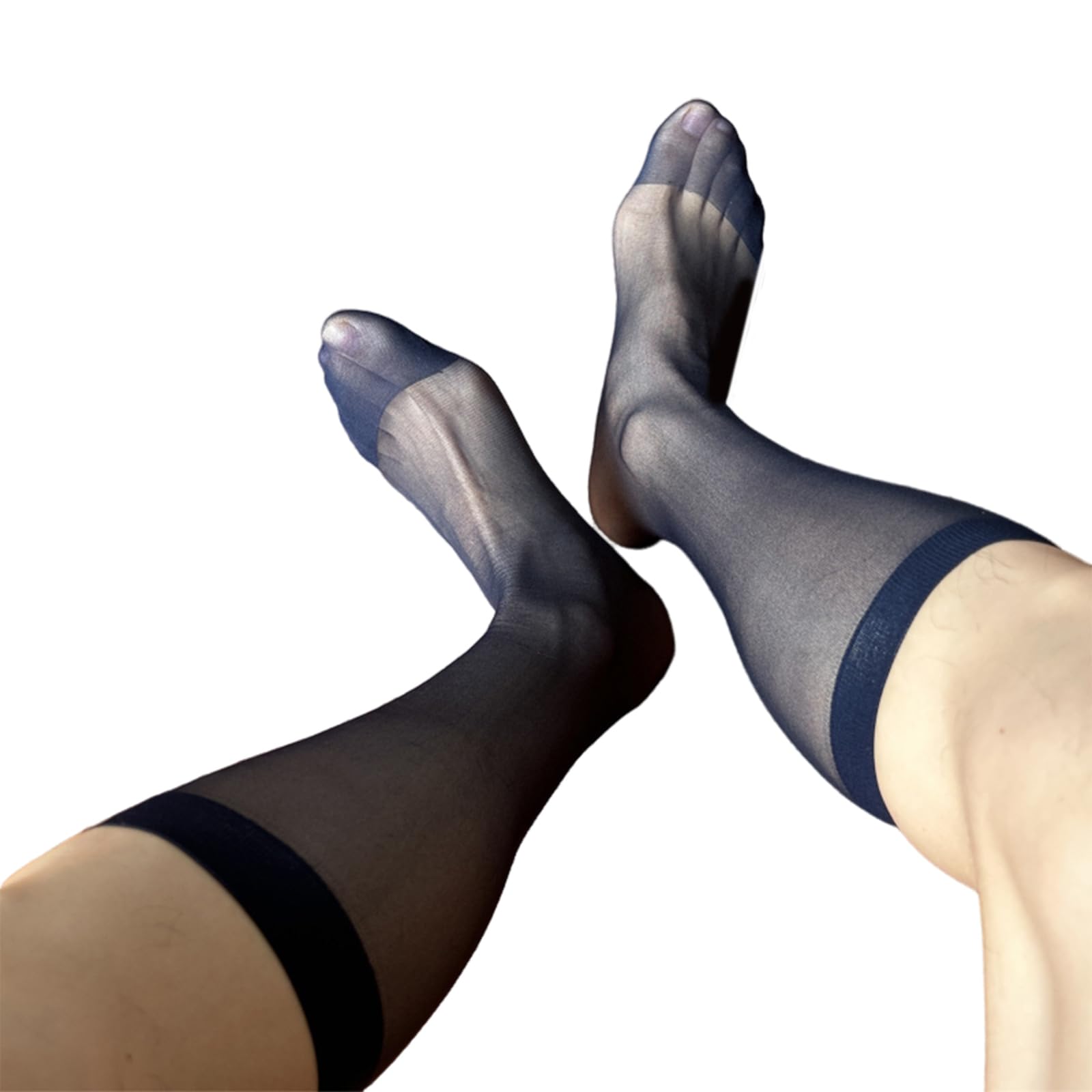 Yuzimei Men's Navy Blue Socks, Nylon Sheer Suit Sock Business Dress Socks With Reinforced Toe Solid Plain Thin Formal Dress Stockings
