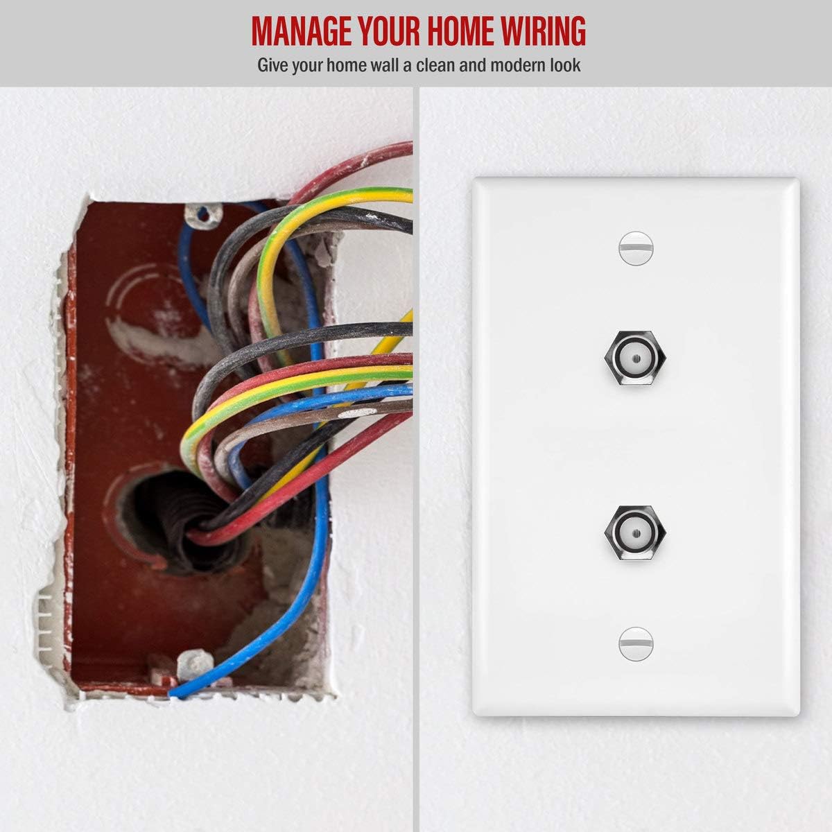 ENERLITES Coax Wall Plate, 2-Port, F-Type F81 Coupler Connector for Coaxial Television Cable, 1-Gang 4.50" x 2.76", 6621-W-10PCS, White, 10 Pack