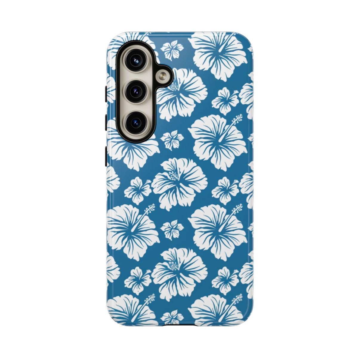 Coque Samsung S24 motif floral hawaïen bleu et blanc antichoc brillante - 5
