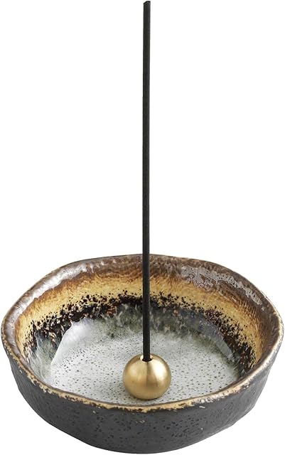Asayu Japanese Small Mini Incense Holder for Sticks 8.3cm (3.3 inch), Made in Japan Ceramic Ash Catcher & Brass Incense Burner Set for Relaxation, Home Decor - Traditional Japan