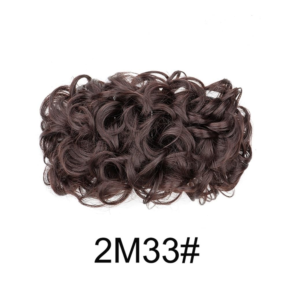 Chignon sintetico riccio con coulisse, chignon scrunchie con clip, chignon soffice e spettinato(2M33)