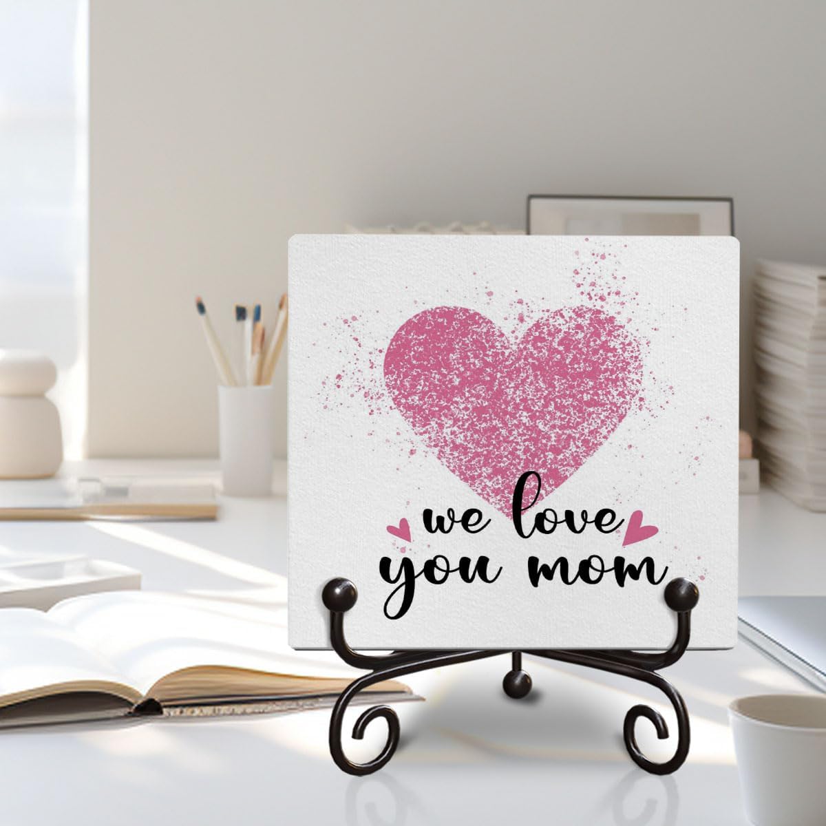 We Love You Mom Gifts, Inspirational Mom Wooden Sign Gift, Home Living Room Shelf Desk Decoration, for Women Loving Wooden Signs Gift, 5x5 Inches -E84 image 5