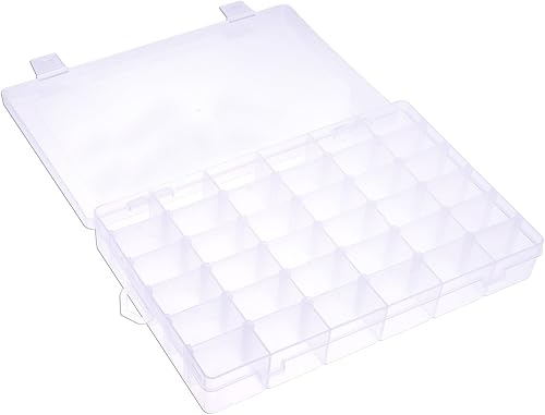 D-buy organizador de joyas de plástico transparente, caja de almacenamiento con separadores ajustables, 36 ranuras 10.8 x 6.9 x 1.7 pulgadas