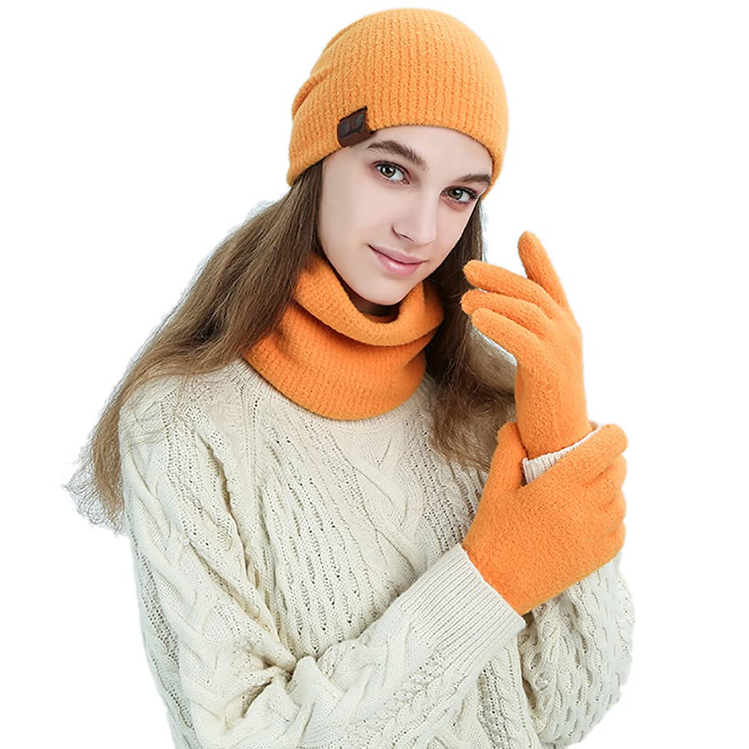 lnrueg Hat Scarf Gloves Set Classic Breathable Unisex Elastic Solid Color Ribbed Knit Cap Watch Cap Loop Scarf Girl Coldproof Elastic Cuff Man-picture-19