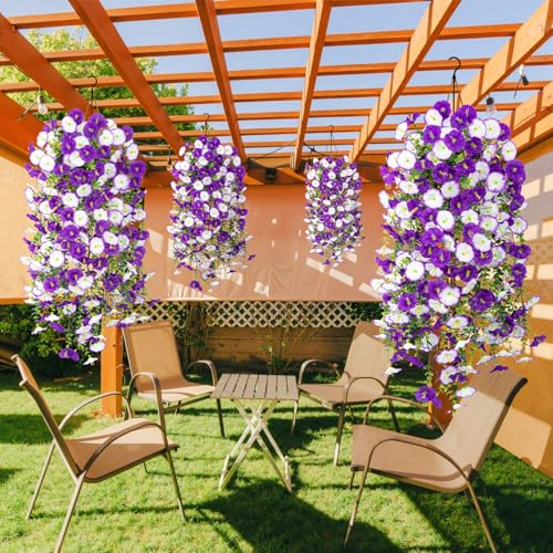 Image of Bassion 2 Packs Artificial Hanging Flowers for Outdoors, Mixed Purple