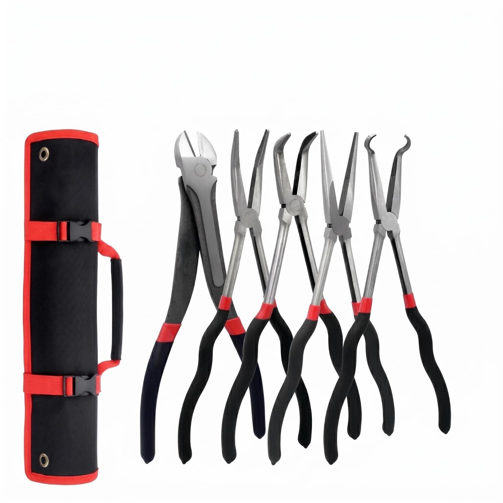 5 Pezzi Pinza Becchi Lunghi Set Completo, Set Di 5 Pinze Allungate Con Manico A Zucca Confezione Arrotolabile