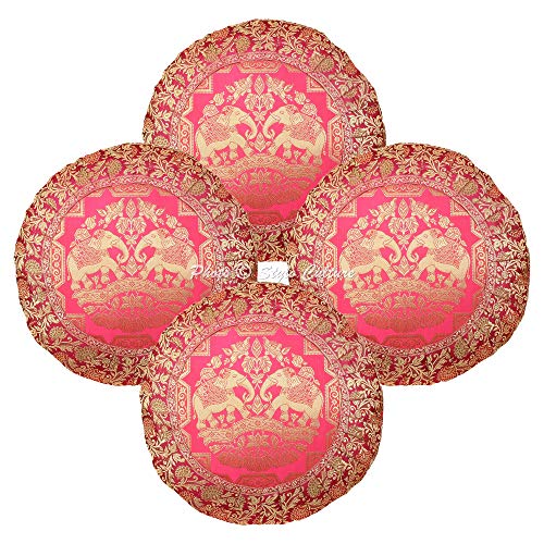Stylo Culture Brocade Satin Decorative Sofa Cushion Covers 17x17 Inch Pink Round Bohemian Banarasi Jacquard Weave Pleated Border 43x43 cm Home Decor Elephant Floral Pillowcases 150 TC | Set of 4 (B086T5221Q) Amazon Price History, Amazon Price Tracker