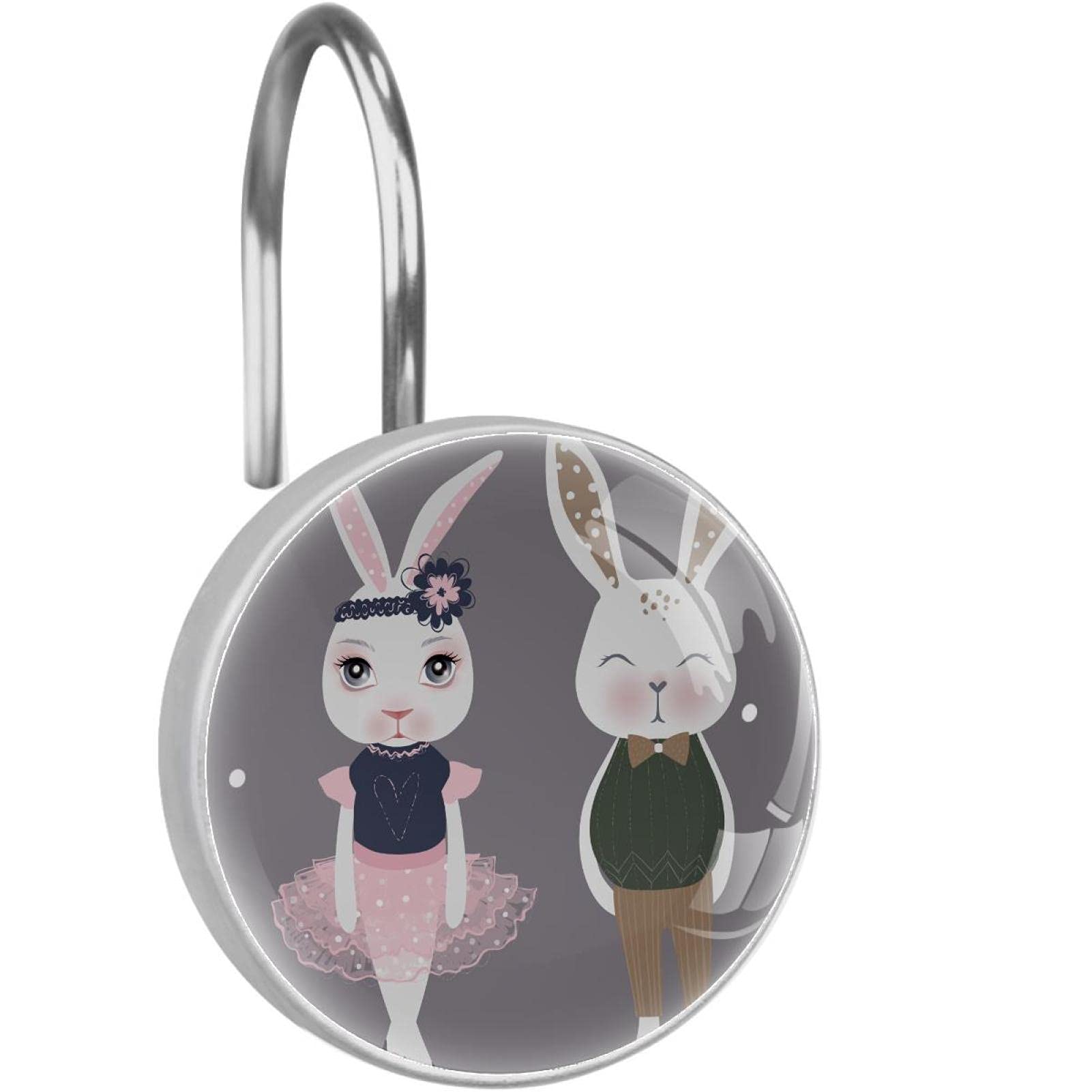 Crochets pour rideau de douche lapin en acier inoxydable antirouille pour salle de bain