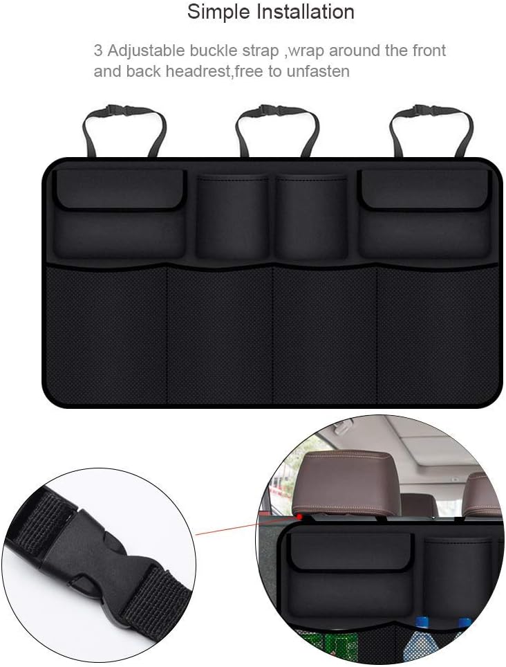 Car Trunk Organizer, 8 Pocket Backseat Trunk Organizer, Collapsible Cargo Net Storage for SUV, Truck, MPV, Space Saving Hanging Car Interior Accessories with Adjustable Straps for Men and Women, Black