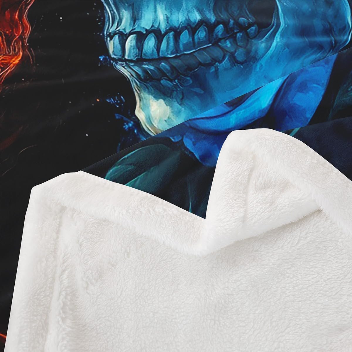 Skull Couple Blanket Twin 60x80 Gothic Romantic Skeleton Blanket for Kids Teens Boys Girls Valentine's Day Sherpa Blanket Lightweight Burning Flame Rose Blanket Living Room Decor