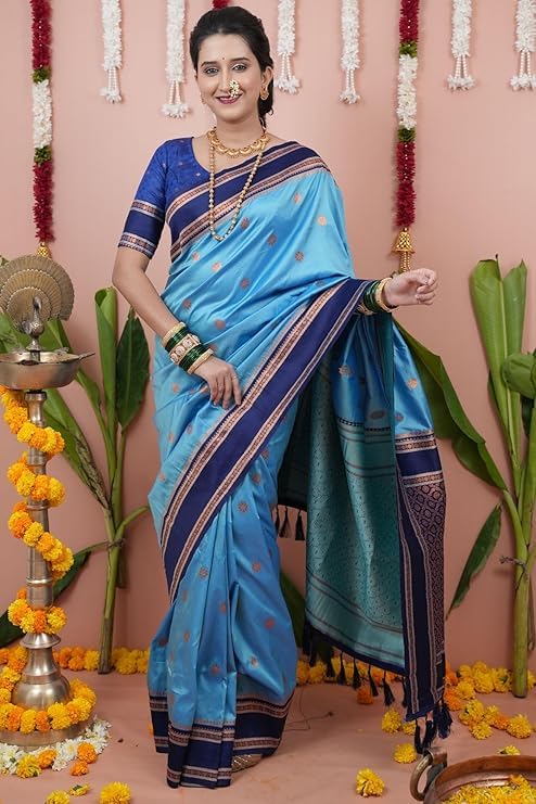 Image of Dharmavaram Pattu Paithani Saree Pure Silk Zari Weaving Floral Border Rich Pallu With Blouse Piece