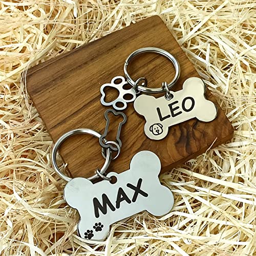 Image of Jypr Customized Product's Pet Id Tag Personalize Black Engraved Name Collar Tag For Your Loving Pet Dog, Cat, Puppy, Horse (Bone Shape 2 Mm Thick Tag With Little Bone Charm), 1 Label