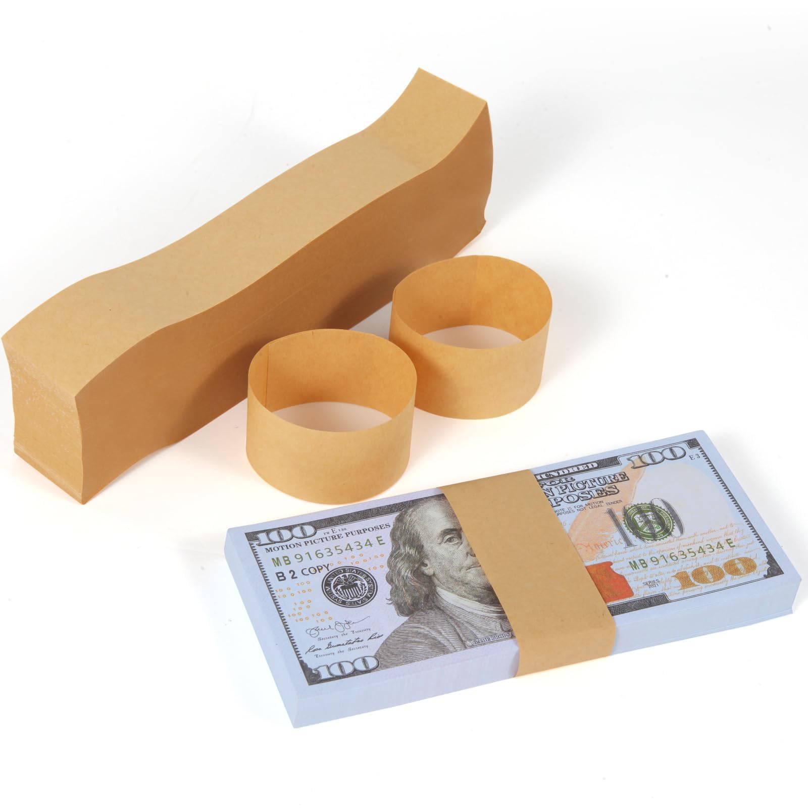 Germiwipe Money Bands for Cash, Self-Adhesive Currency Straps (Kraft, 120 Pcs)
