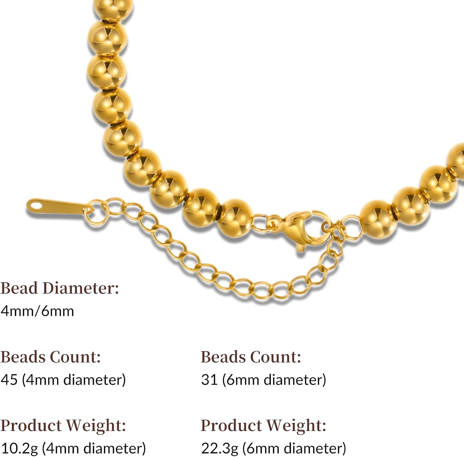 Gold Bracelets for Women: 18K Gold Plated Beaded Bracelets - Adjustable Chain Womens Trendy Jewelry Gifts - Image 3