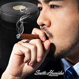 Scotte Cigar humidor case/jar,Leather Cedar Wood Cigar Canister Portable for 12-16 Cigar (Black)