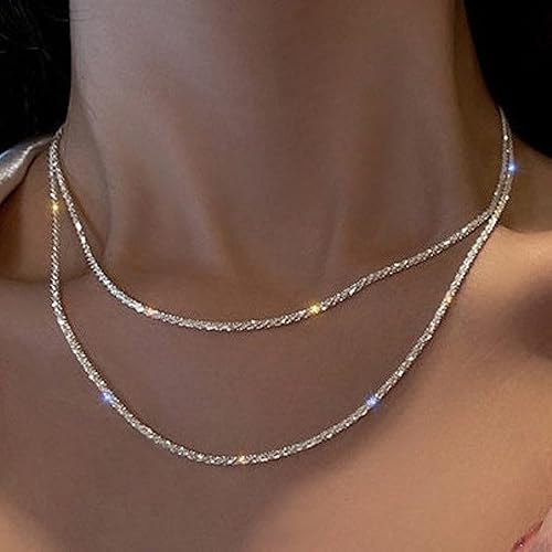 Miniatura 2 de Feskive Collares en capas para mujer, chapados en plata, delicada cuerda de torsión de serpiente, delicado collar en capas, gargantilla de