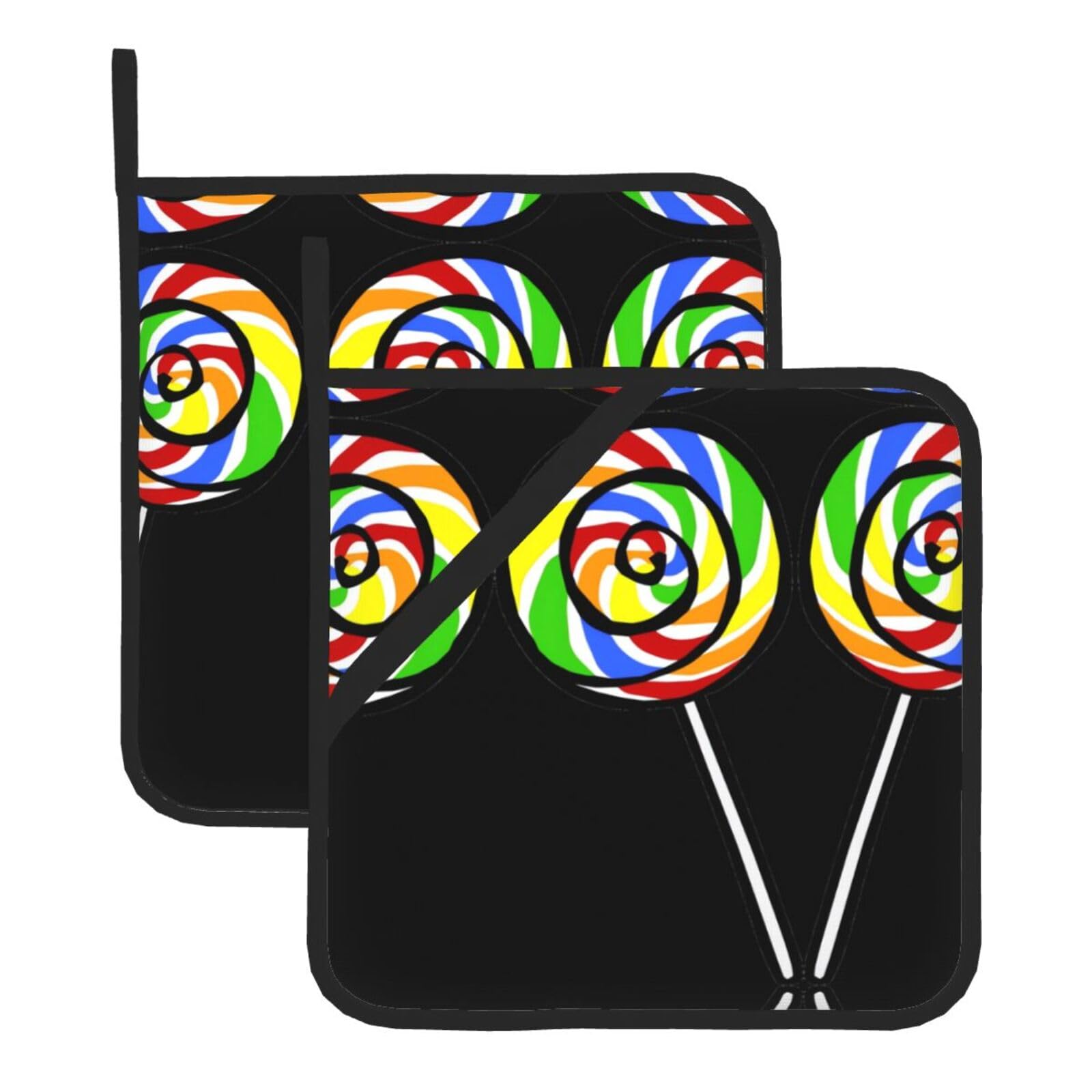 YYHWHJDE lollipop Prints Square Hot Pads for Kitchen Counter - Waterproof Pot Holders, Durable Oven Mitt Layers with Hanging Loop, Heat Resistant Trivets (2-Pack)