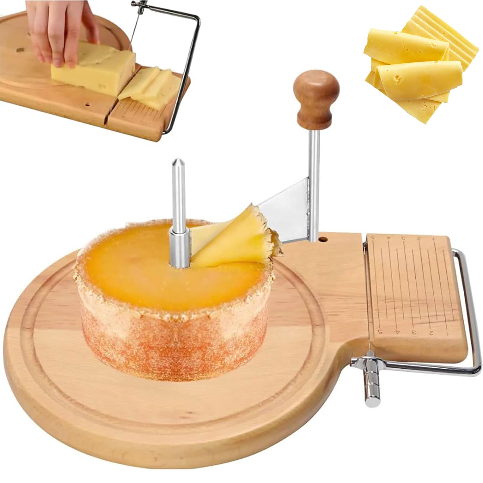 Käseschneider aus Holz, verstellbare Dicke, Hobel mit drehbarem Boden für Hart- und Weichkäse, ideal für Girolle und Tete De Moine, Schokoladenrasierwerkzeug