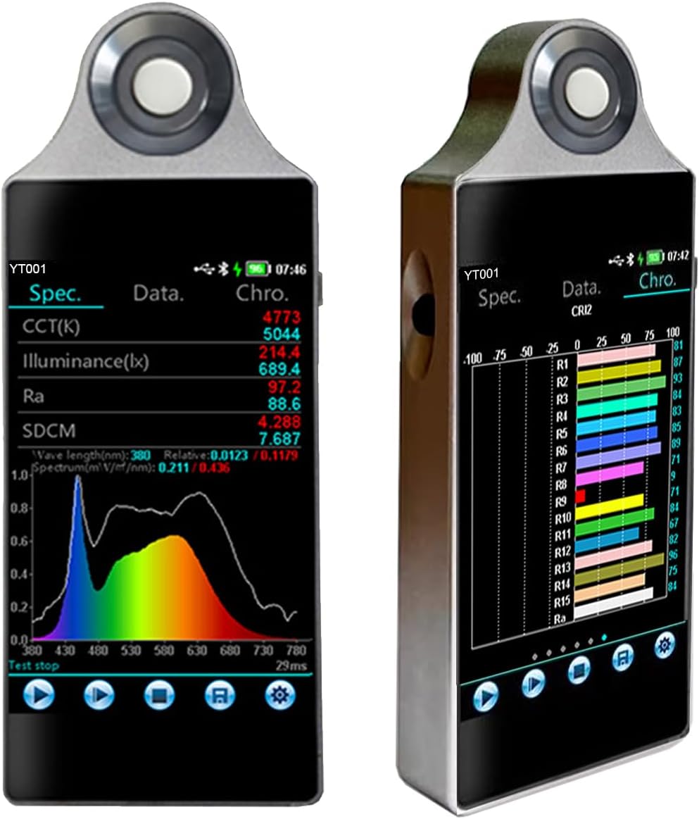 Handheld Spectrometer Spectrophotometer, Wavelength CCT CRI Light Meter, 3.5" Touch Screen, PC/Android App, PDF/CSV Export for LED Test, Lighting Design, Photography
