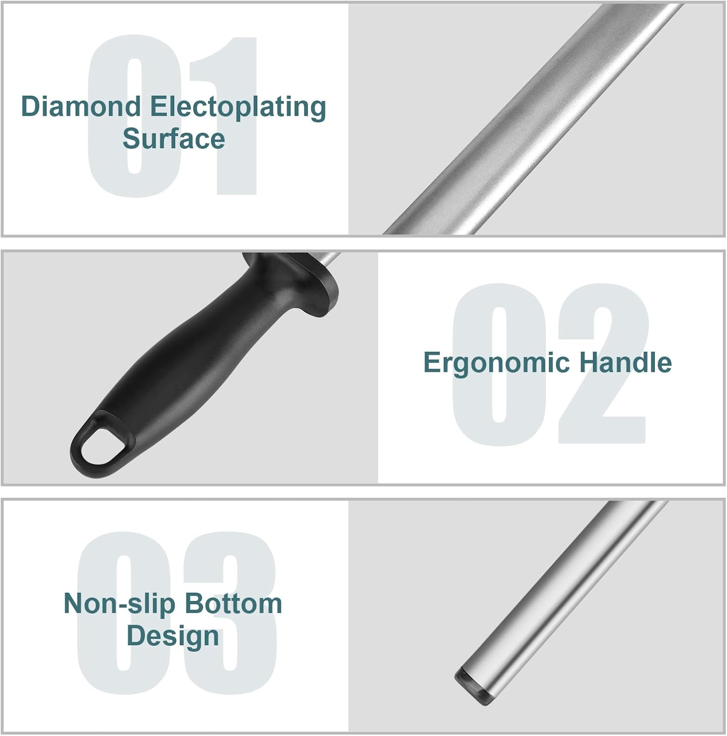 Diamond Sharpening Steel Sharpening Stick Portable Kitchen Knife, 600 Grit Knife Sharpener Steel Grinder Stick for Knife with Ergonomically Shaped Handle for Kitchen House Hunting 30 cm