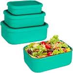 Contenants de stockage de produits alimentaires en silicone, ensemble de 3 Boîte à lunch en silicone avec lids, Silicone à feuille dure, hermétique, Micro-ondes, Lave-vaisselle et congélateur (10oz, 23.6oz, 44oz) (Rose)