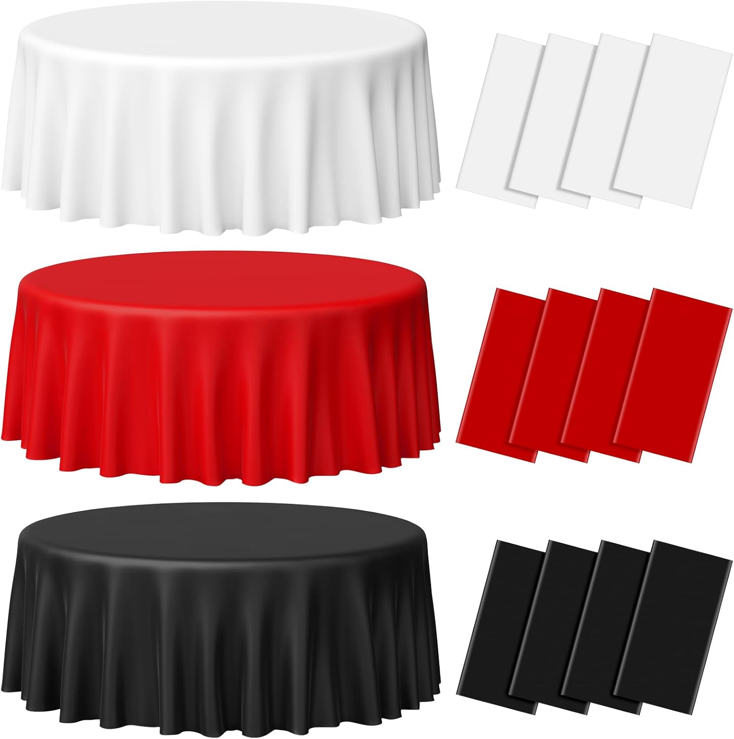 MASHAN 12 Pcs Red Black White Plastic Tablecloths Bulk,84 Inch Disposable Round Party Table Cloth Waterproof Table Cover for Birthday Wedding Anniversary Graduation Party Decorations Supplies