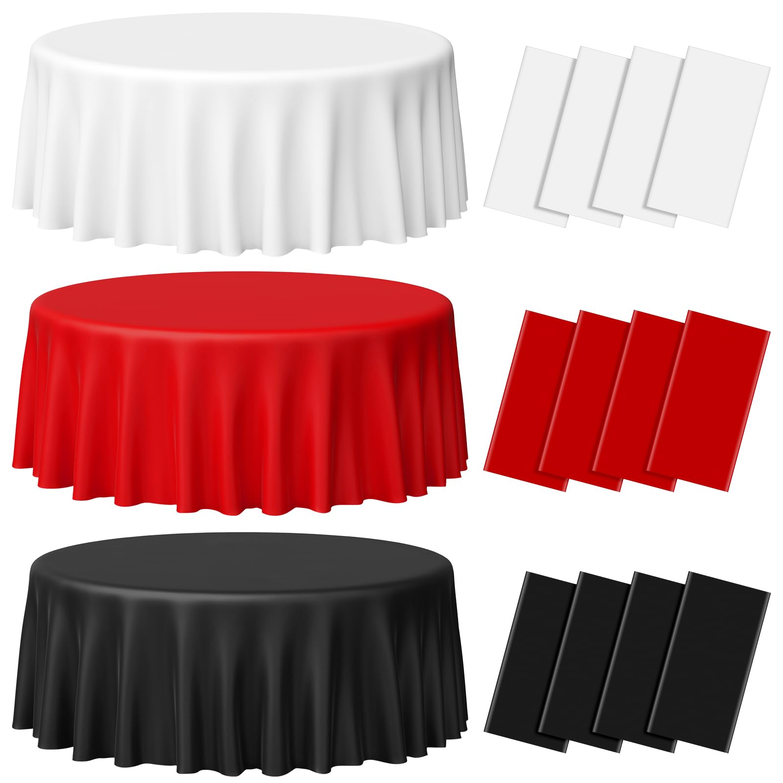 MASHAN 12 Pcs Red Black White Plastic Tablecloths Bulk,84 Inch Disposable Round Party Table Cloth Waterproof Table Cover for Birthday Wedding