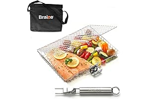 Stainless Steel Fish Grill Basket with Lid and Storage Bag