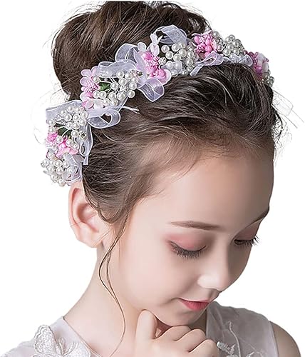 Campsis Diadema de princesa con diseño de flores y perlas rosas, para novia, dama de honor, novia, diamantes de imitación, accesorios para el