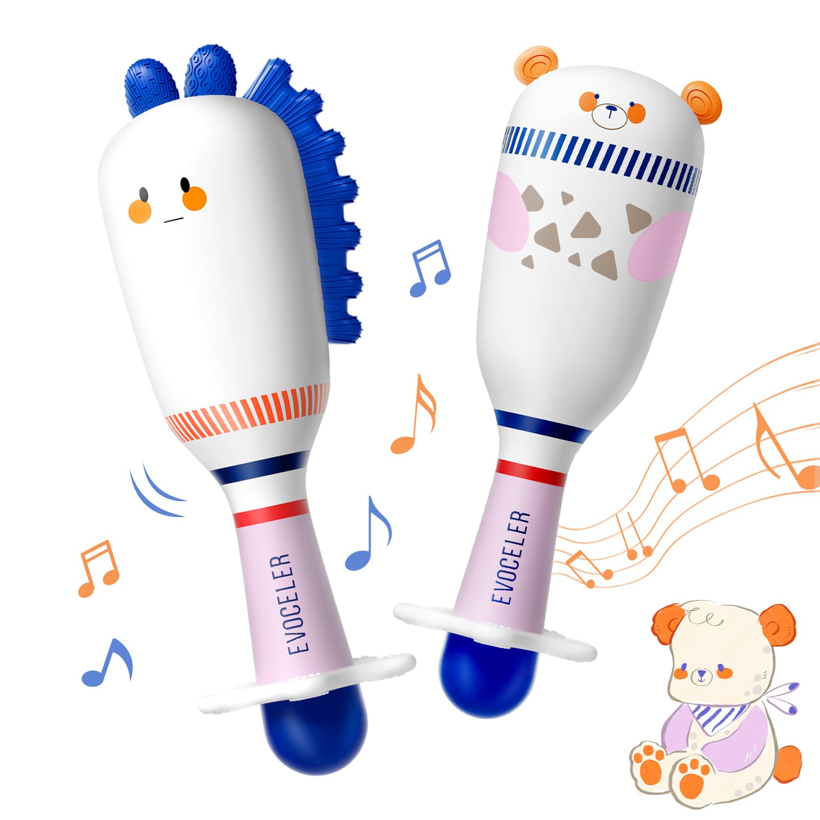 Evoceler Baby Rattle Toys, 2 Pcs Zebra Bear Sensory Shaker, BPA-Free Baby Teething Toys for Newborns, Soft Sensory Toy with Sound for Babies Infant Girls Boys 0+ Months Gifts