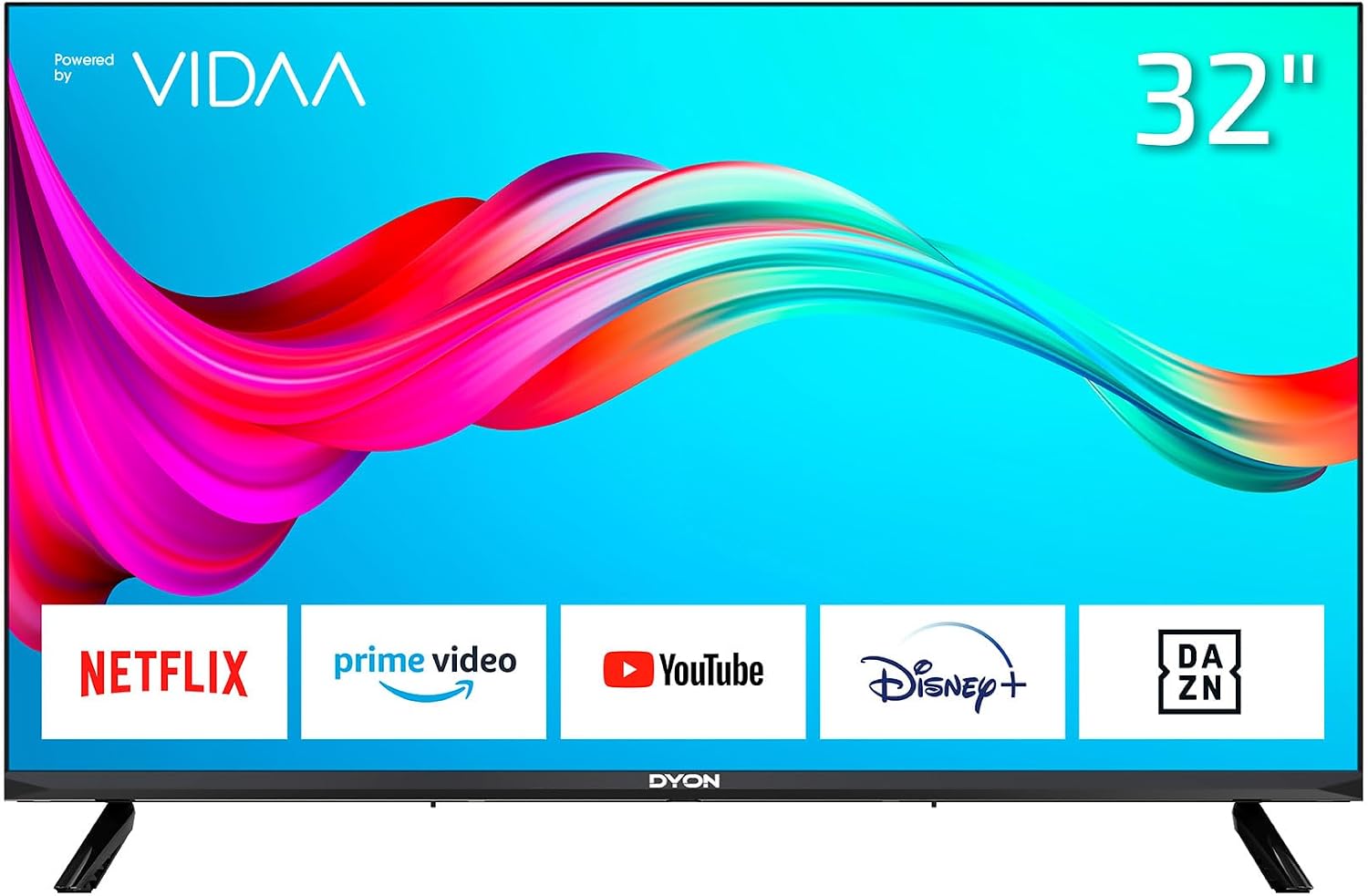 DYON Smart 32 VX 32 Inch HD Smart TV VIDAA OS Prime Video Netflix YouTube DAZN MagentaTV Triple Tuner DVB-C/S2/T2 WiFi Hotel Mode for Holiday Home [Energy Class E]