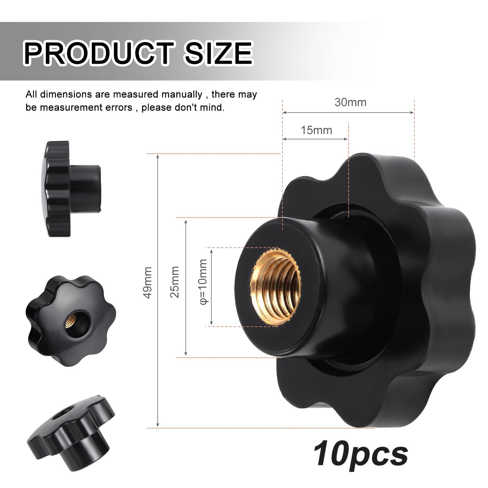 Set 10 Dadi A Stella M8 In Plastica Nera - Dadi Di Serraggio Con Foro Passante Per Meccanica E Elettronica - Foto 12