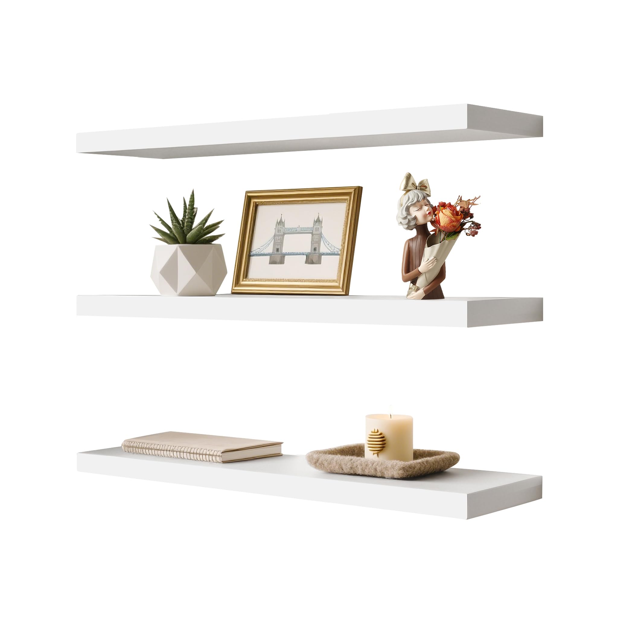 Set Di 3 Mensole Bianche Da Parete - 15x40x1,5 Cm | Multiuso Per Camera, Cucina, Bagno - Foto 2