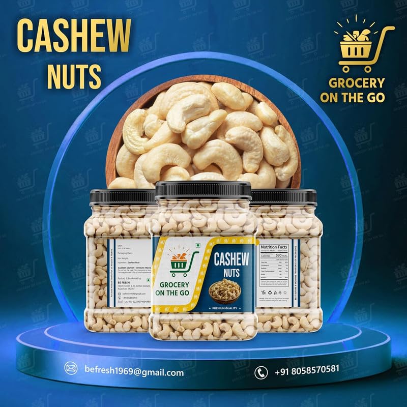 GROCERY ON THE GO Pure Cashews Whole/Kaju Whole Crunchy Cashew Healthy Snack Dry Fruits, Kaju, Gluten Free & High Protein 1kg 2