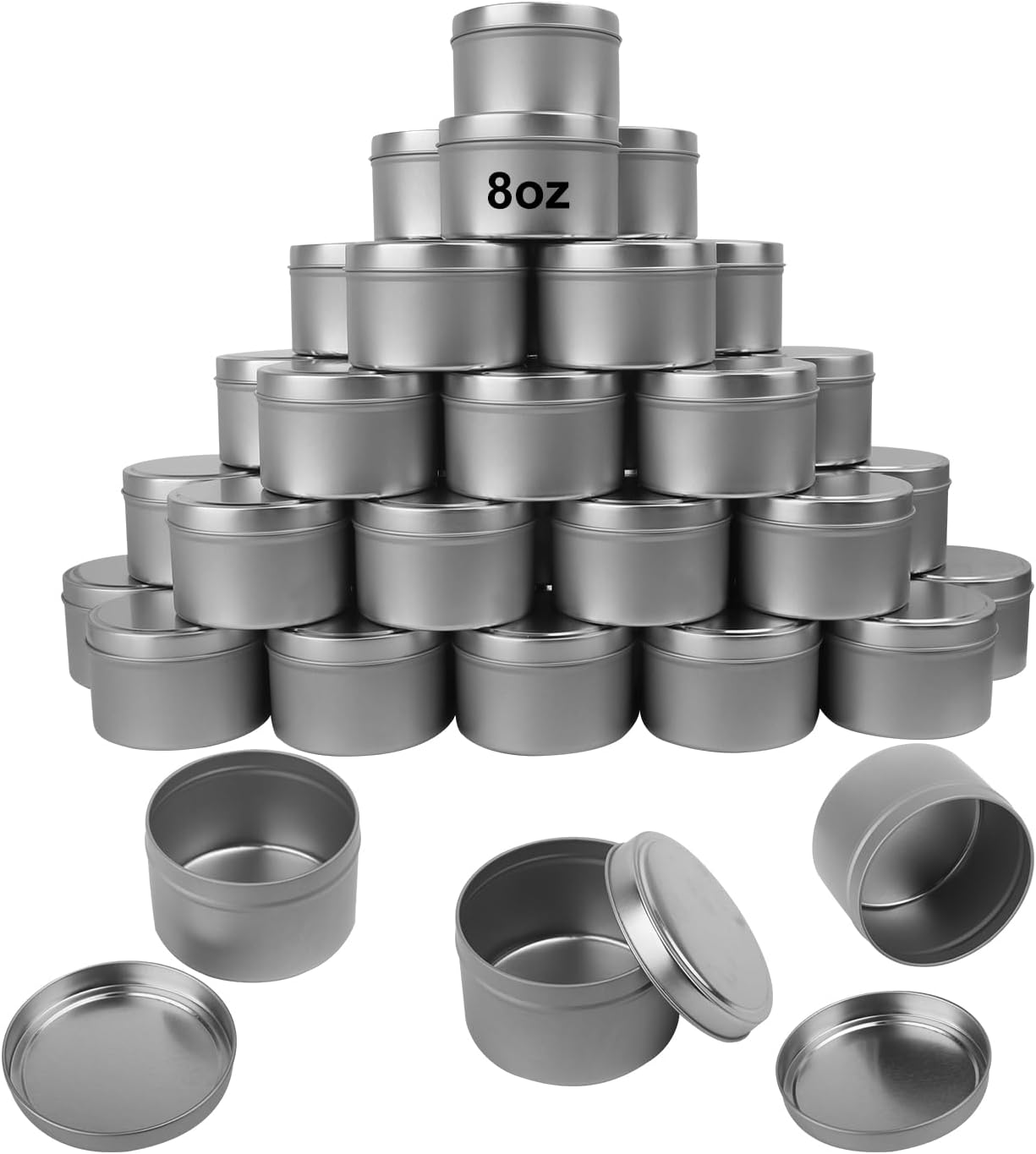 GENHAKON 36 Packs 8 oz Silvery Candle Tins, Bulk Candle Making Tins, Candle Making Jars for Making Candles