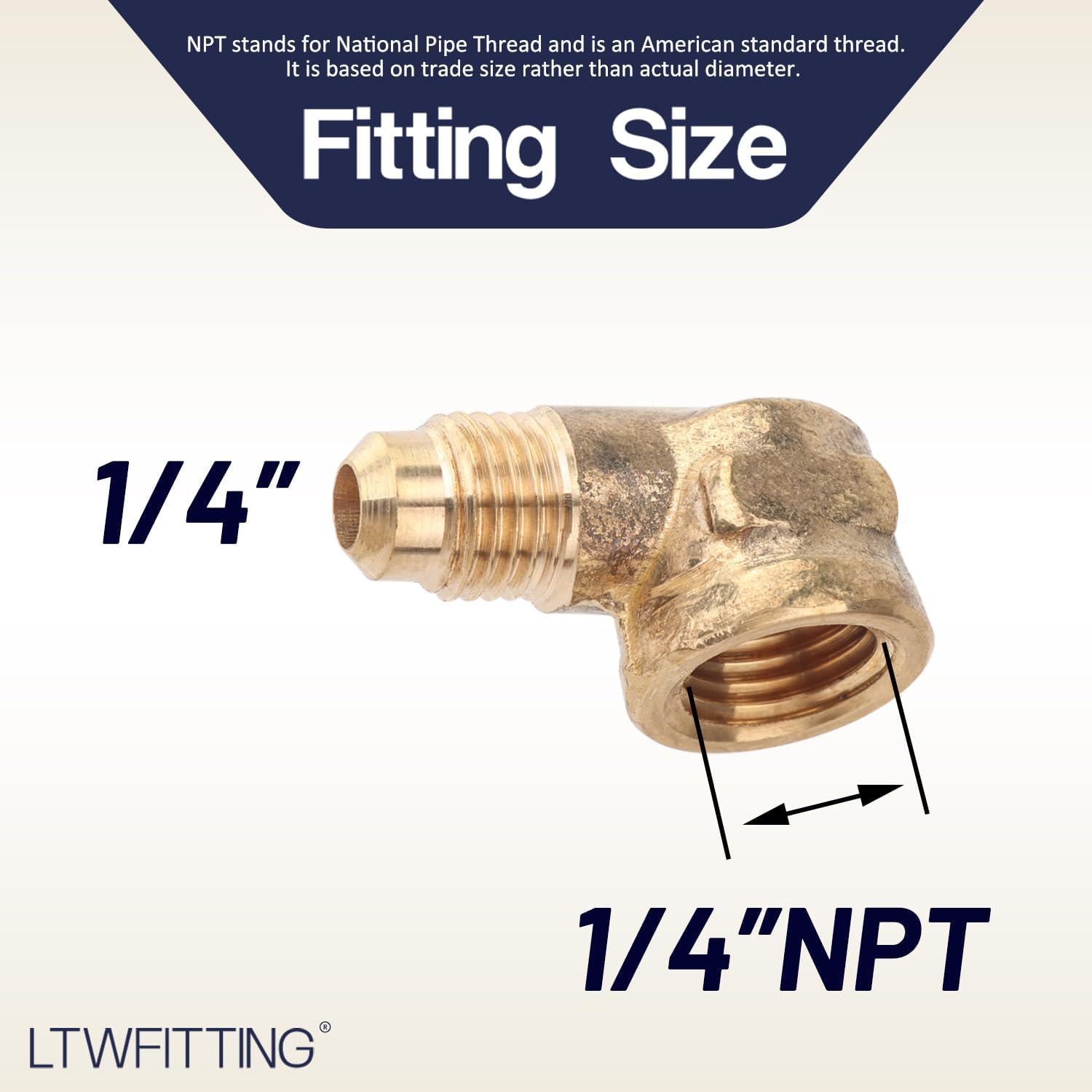 LTWFITTING Brass 1/4" OD x 1/4" Female NPT 45 Deg Flare 90 Degree Flare Elbow Tube Fitting(Pack of 5)
