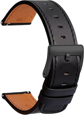 TStrap Leather Watch Strap Band - Quick Release Watch Band Brown Soft - Sport Watch Straps for Men Women Replacement - Smart Watch Bracelet Black Clasp - 18mm 19mm 20mm 21mm 22mm