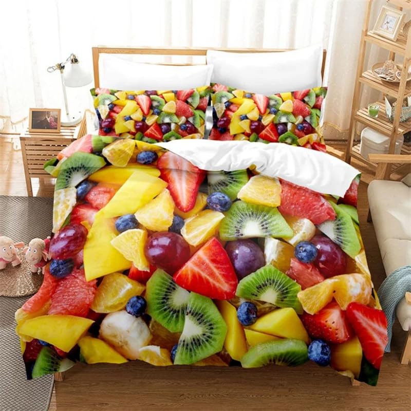Housse de couette 90x190 anti-plis en microfibre douce pour lit enfant motif fruits colorés