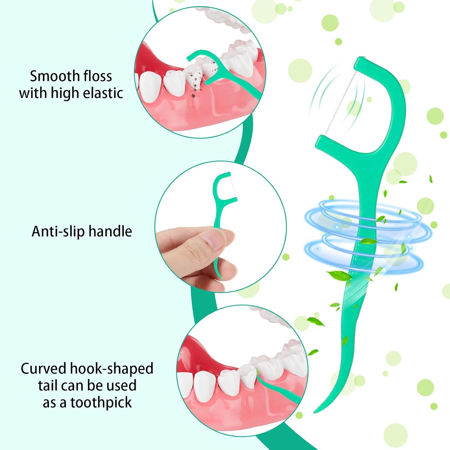 Kifmurase 1500 Count Fresh Mint Flavor Tental Flosses Picks Bulk for Adult, High Toughness Tooth Picks Non Breakable Flosser for Adult Teeth Cleaning Dental for Family Pack Travel (Green)