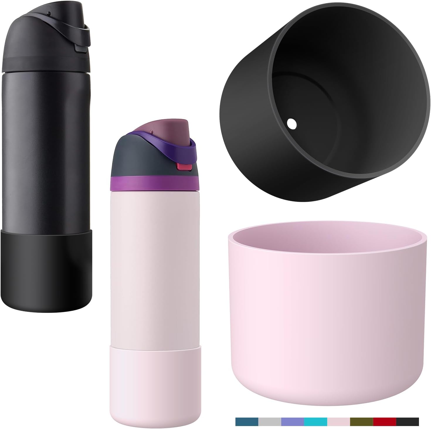 2PCS 2 Colors Silicone Water Bottle Boot for Owala, Anti-Slip Protective Sleeve for FreeSip/Twist/Flip, Watter Bottle Accessories, Bottom Bumper Cover, Dishwasher Safe, BPA Free