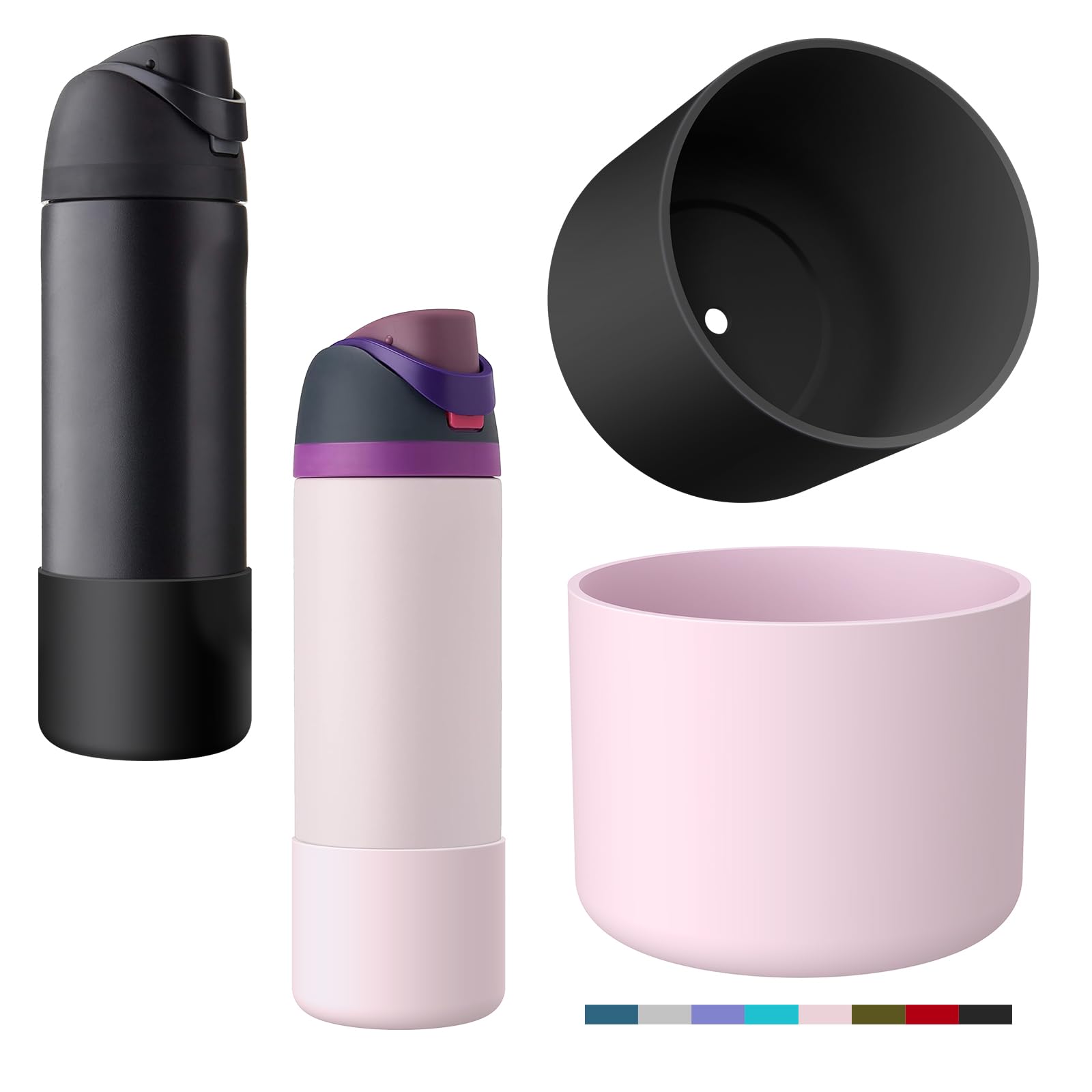 yoelikeSilicone Water Bottle Boot for Owala 24 oz, 2PCS Anti-Slip Protective Sleeve for FreeSip/Twist/Flip, Watter Bottle Accessories, Bottom Bumper Cover, Dishwasher safe, BPA Free