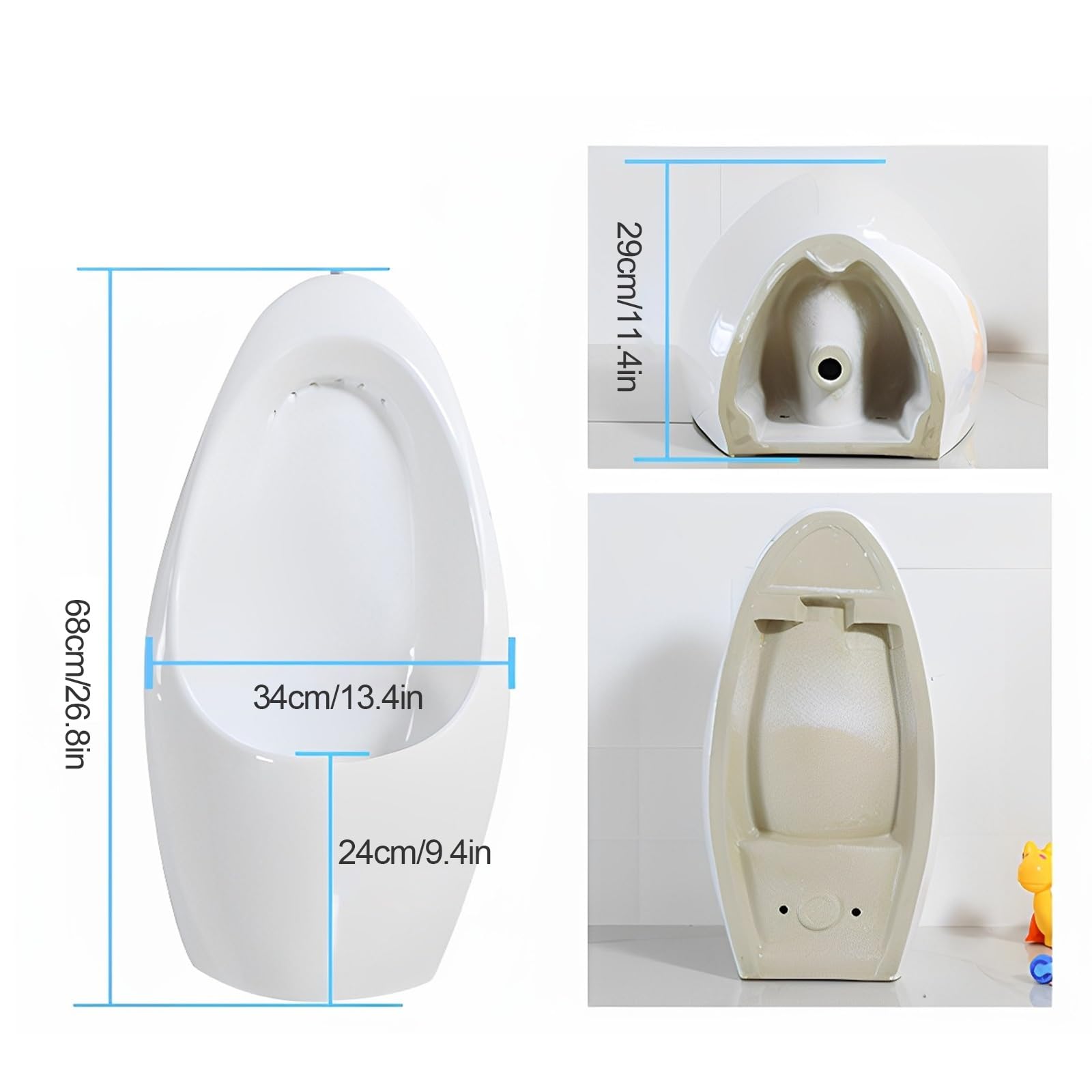 Wandurinoir dla mężczyzn, pisuar sterowany czujnikiem dla dorosłych, konstrukcja ceramiczna, ochrona przed przelewem i zachlapaniem, nadaje się do łazienek, hoteli, centrów handlowych (żółty